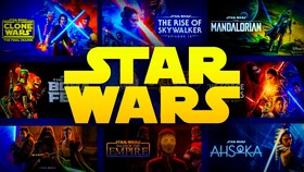 Star Wars logo, Posters for Clone Wars, The Mandalorian, Book of Boba Fett, The Acolyte, Ahsoka