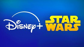 Star Wars and Disney Plus logos in blue background