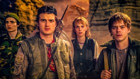 Stranger Things Season 5 still Mike, Steve, Robin, Jonathan