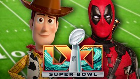 Woody, Deadpool, Super Bowl LXI Logo.
