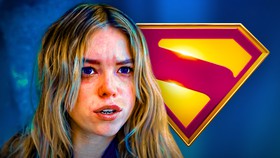 Supergirl movie wallpaper, showing Milly Alcock and Supergirl logo