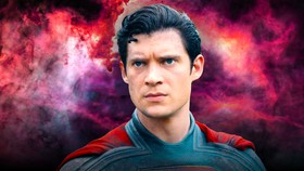 David Corenswet Superman, Red Background.