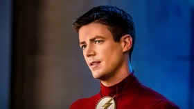Grant Gustin as The Flash, in costume without his mask