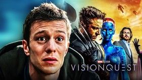 Ruaridh Molli as Tommy Maximoff alongside Wolverine, Mystique, and Charles Xavier from X-Men.