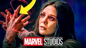 Wanda Maximoff using her superpowers, Marvel Studios logo