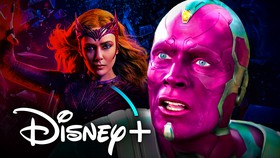 WandaVision Scarlet Witch and Vision, Disney Plus logo