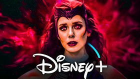 Wanda in WandaVision, Disney Plus logo