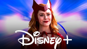 Elizabeth Olsen as Scarlet Witch, Disney+ logo.