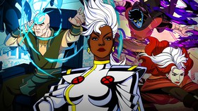 Charles Xavier, Storm, Rogue, and Nightcrawler.