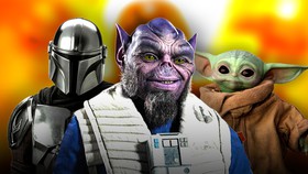 Zeb, The Mandalorian, and Grogu in live-action.