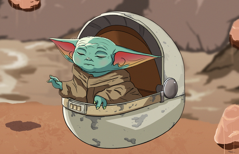 Baby Yoda with rocks