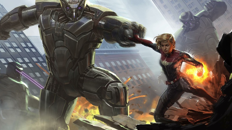 Captain Marvel Concept Art vs. Skrull Mechs