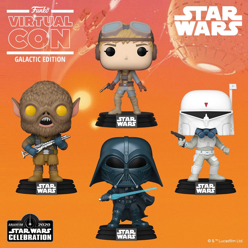 Star Wars Concept Art Funko Pops, including Starkiller, Chewbacca, Darth Vader and Boba Fett