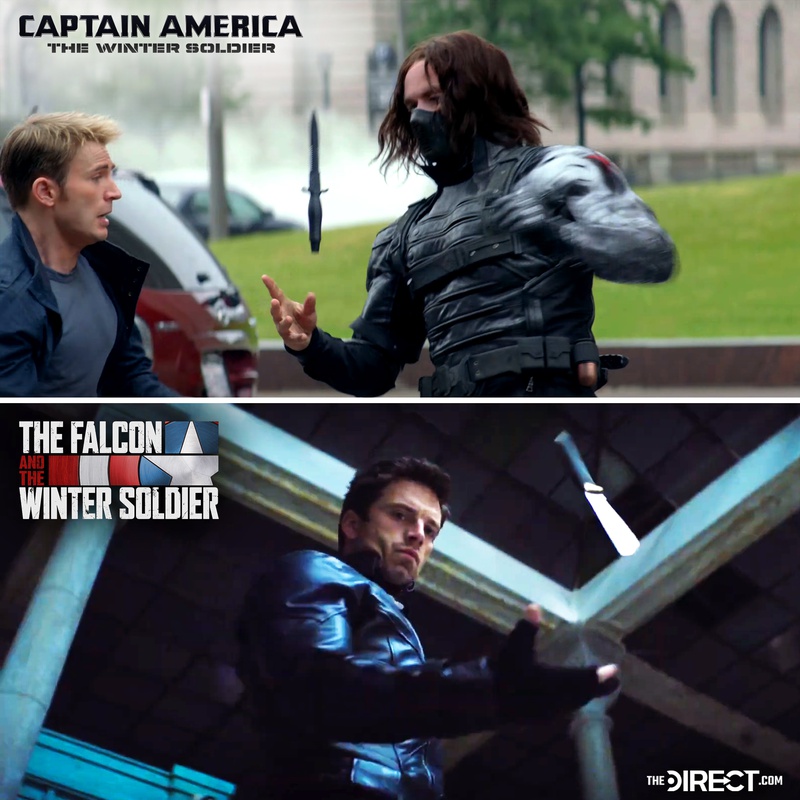 Sebastian Stan as Bucky Barnes, Chris Evans as Steve Rogers