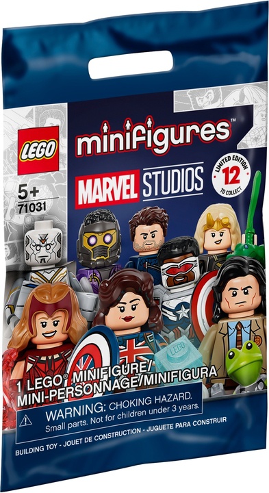 Bag of LEGO minifigures featuring MCU Disney+ characters from WandaVision, The Falcon and the Winter Soldier, Loki, and What If...?