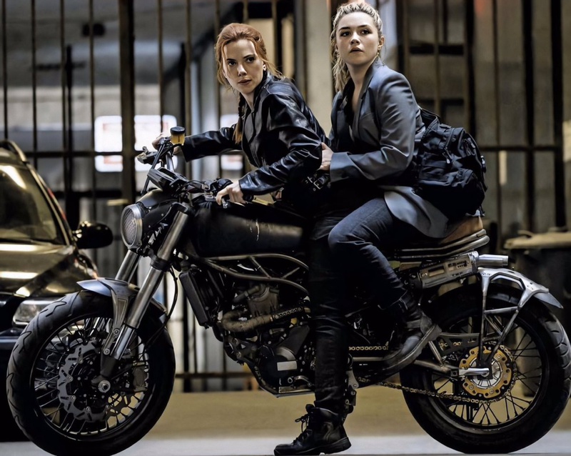 Scarlett Johansson and Florence Pugh in action for Black Widow.