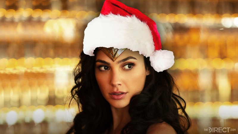 Wonder Woman wearing Santa hat