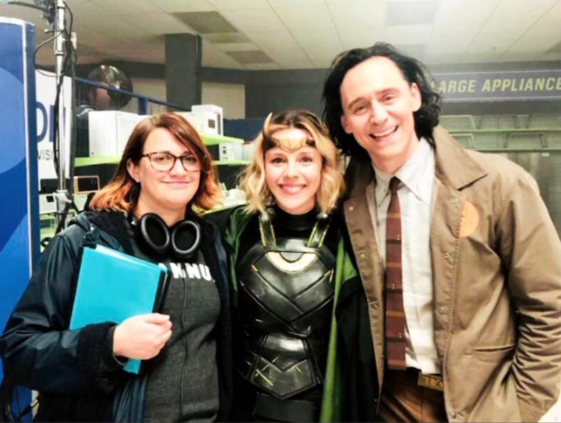 Loki, Sylvie, and Kate Herron on Loki set